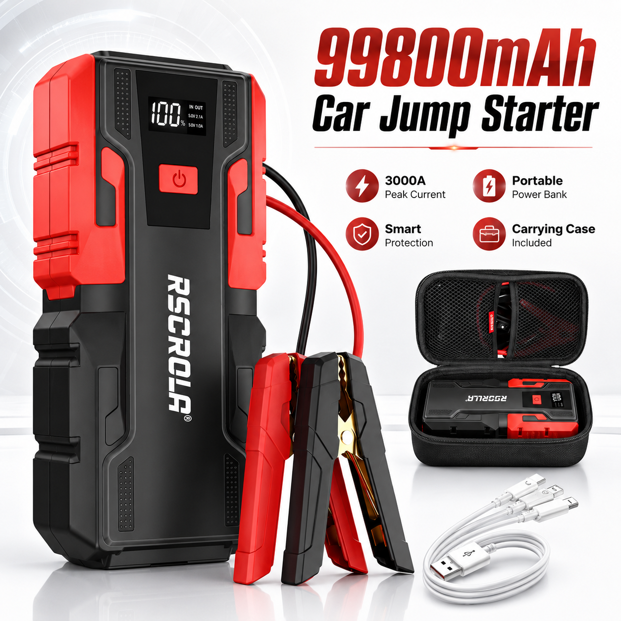 Heavy Equipment Battery - 12V 99800mAh Portable Car Jump Starter
